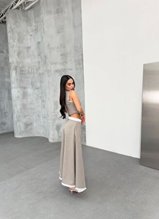 Gi̇o Çi̇zgi̇li̇ Garni̇li̇ Mi̇di̇ Etek Yelek Takim