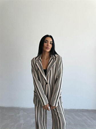 OTTOMAN ÇİZGİLİ CEKET-PANTOLON TK - Bej