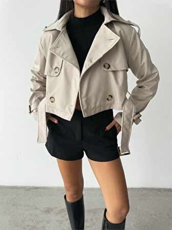 CROP TRENCH KEMER DETAYLI - Taş