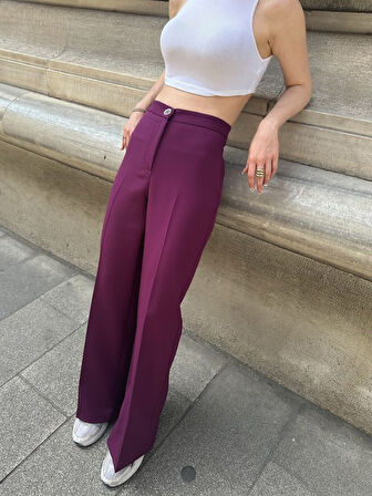 Yüksek Bel Palazzo Metal DüğmePantolon