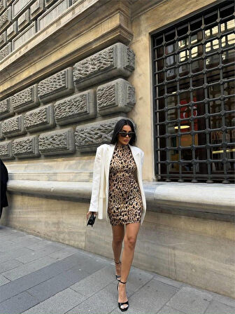 LEOPAR KISA ELBİSE SANDY - Leopar