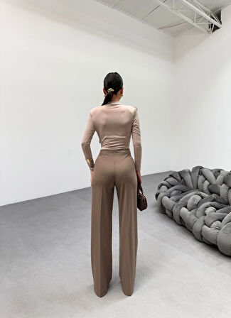 230 Gr Poly Viscose Lycra Metal Düğme Palazzo Pantolon