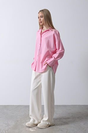 Geniş Manşet Detaylı Gömlek - Şeker Pembe