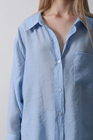 Cepli Oversize Gömlek - Koyu Mavi