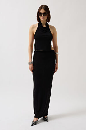 Parlak Kumaş Maxi Etek