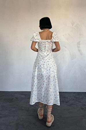 Lila Çiçekli Yazlık Elbise