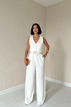 Ekru Klas Ceket Ve Yelek Ve Pantolon Takım