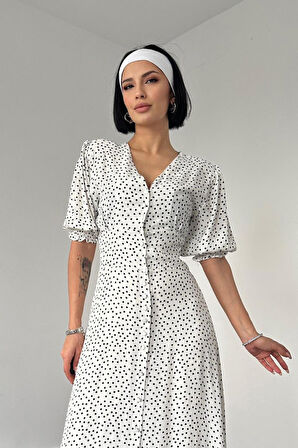 Beyaz Arka Ve Bel Ucu Gipeli Elbise