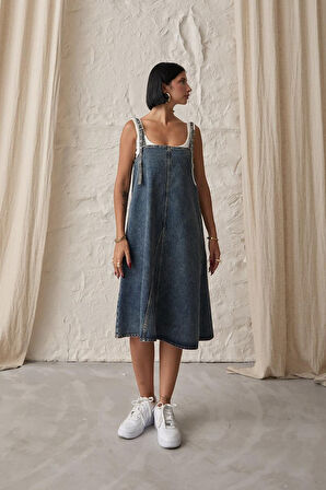 Mavi Askı Aparatlı Kot Elbise