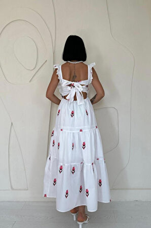 Fuşya Sıfır Kol Fırfırlı Elbise