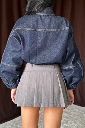 Mavi Taşlı Kısa Kot Ceket