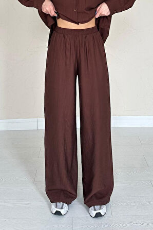 Kahverengi Alice Gömlek Ve Bol Kesim Pantolon Takım