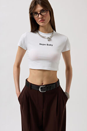Nepo Baskılı Crop T-Shirt