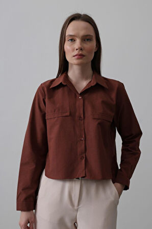 Cepli Uzun Kol Gömlek - Koyu Kahve