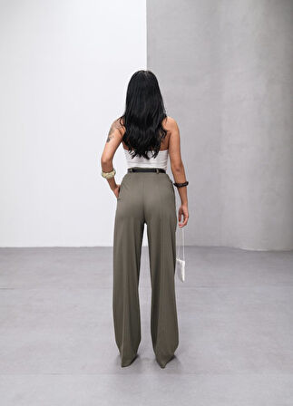 Poly Viscose Yüksek Bel Kemerli̇ Ve Dökümlü Palazzo Pantolon (Kemer Dahi̇l)