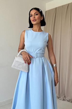 Bebe Mavi Halter Yaka Kloş Elbise