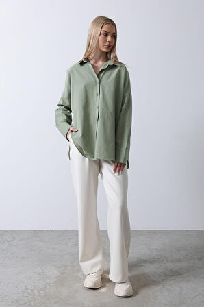 Geniş Manşet Detaylı Gömlek - Haki