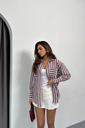 ÇİZGİLİ GÖMLEK - Bordo