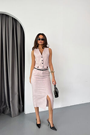 YELEK-ÖNDEN YIRTMAÇLI ETEK TK ŞANTUK KETEN - Lila