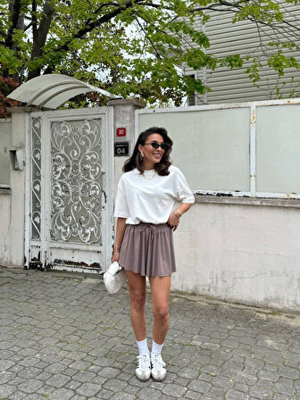 Kadın Sandys Kumaş Bağıcık Detaylı şort