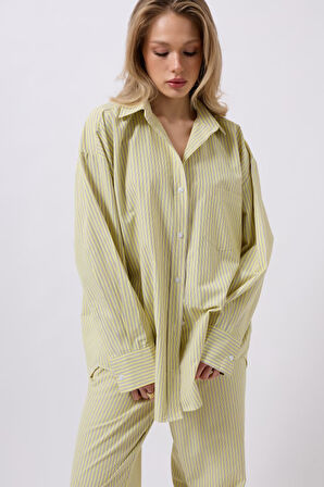 Çizgili Cep Detay Gömlek