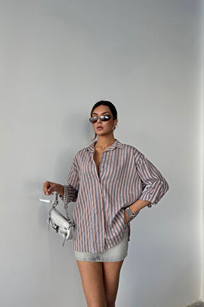 ÇİZGİLİ GÖMLEKKETEN - Antrasit