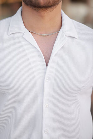 Erkek Ottoman Kumaş Apaj Yaka Kısa Kollu Gömlek