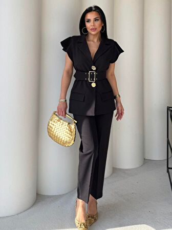 Vatkalı Yelek Pantolon İkili Takım