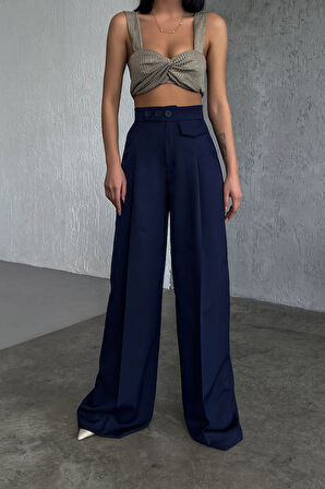 Üç Düğme Detayli Palazzo Pantolon