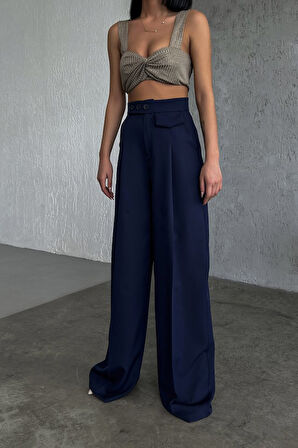 Üç Düğme Detayli Palazzo Pantolon