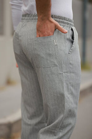 Erkek Beli Bağcıklı çizgili Pantolon