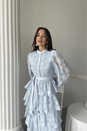 Bebe Mavi Uzun Volanlı Elbise