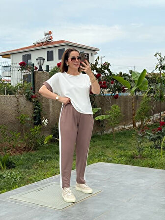 Kadın Modal Dokulu Kumaş Yanı şeritli Takım