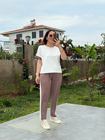 Kadın Modal Dokulu Kumaş Yanı şeritli Takım