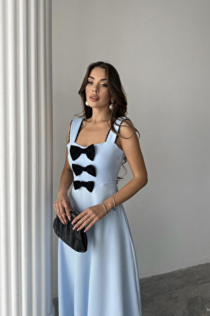 Bebe Mavi Fiyonk Garnili Dantelli Elbise