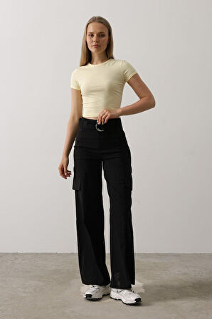 Kemerli Cargo Pantolon - Siyah