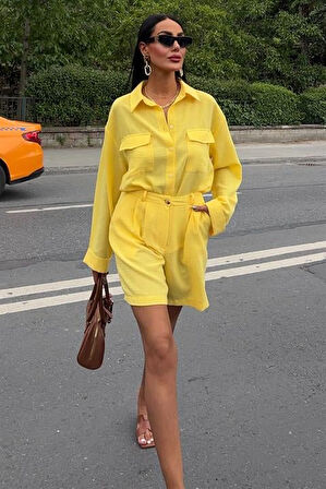 Gömlek Ve Şort Flamlı Keten Takım 10130