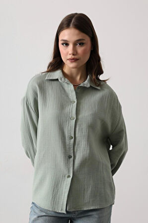 Müslin Uzun Kol Gömlek - Haki