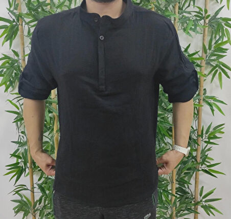 Erkek Uzun Kollu Hakim Yaka Düğmeli Erkek Müslim Gömlek