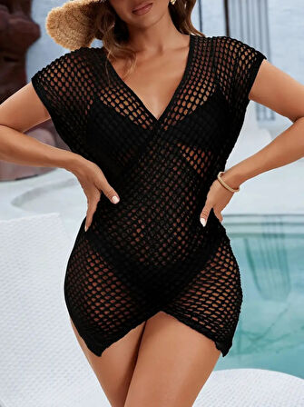 Kadın Kruvaze Detay Ajurlu Triko Pareo