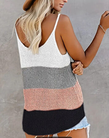 Kadın Askılı Yuvarlak Yaka Salaş Triko Bluz