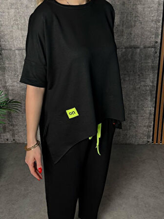 Kadın Kısa Kollu Bisiklet Yaka Viskon Iki Iplik Bluz Ve Pantolon Ikili Takım