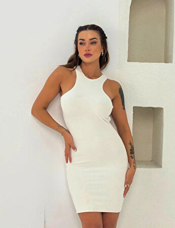 Maison La Femme Beyaz Vücuda Oturan Sırt Dekolteli Mini Elbise