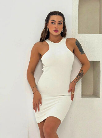 Maison La Femme Beyaz Vücuda Oturan Sırt Dekolteli Mini Elbise