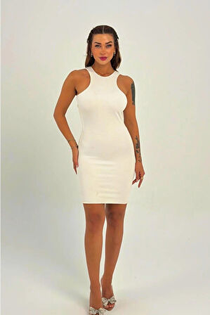 Maison La Femme Beyaz Vücuda Oturan Sırt Dekolteli Mini Elbise