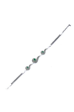 El Işi Oksitli Zümrüt Taşlı Telkari Bileklik