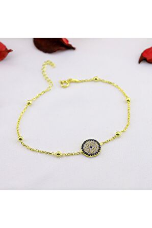 925 Ayar Zirkon Taşlı Gold Nazar Boncuk Gümüş Bileklik