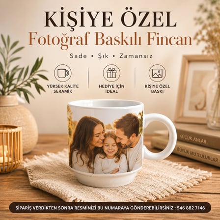 Kişiye Özel Fotoğraf ve İsim Baskılı Beyaz Fincan - Hediyelik Çay ve Kahve Fincanı