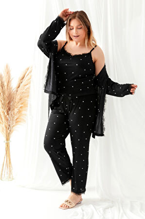 Sabahlıklı Dantel Detaylı Büyük Beden Pegasus Kadın Pijama Takımı-Çeyizlik Takım