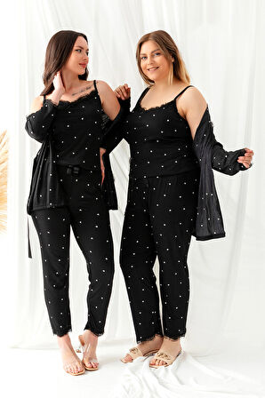 Sabahlıklı Dantel Detaylı Büyük Beden Pegasus Kadın Pijama Takımı-Çeyizlik Takım